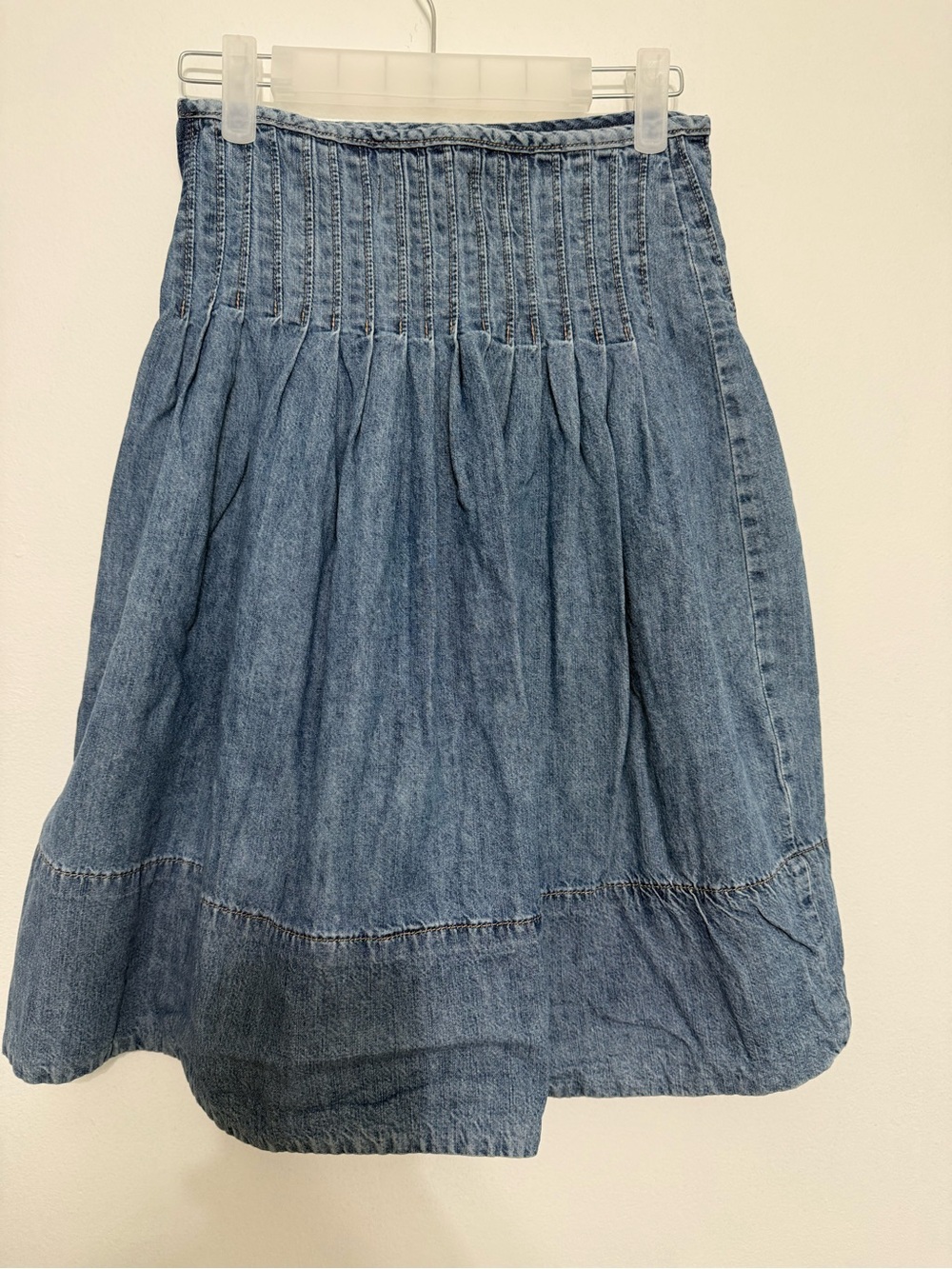 We The Free Denim Smocked A-Line Skirt in Medium Blue - Picture 7 of 9